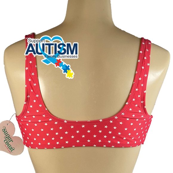 2/$10 💥 NEW (S) Sugar Coast Pink White Star Pattern Swimsuit Bikini Top (524) - Picture 2 of 7